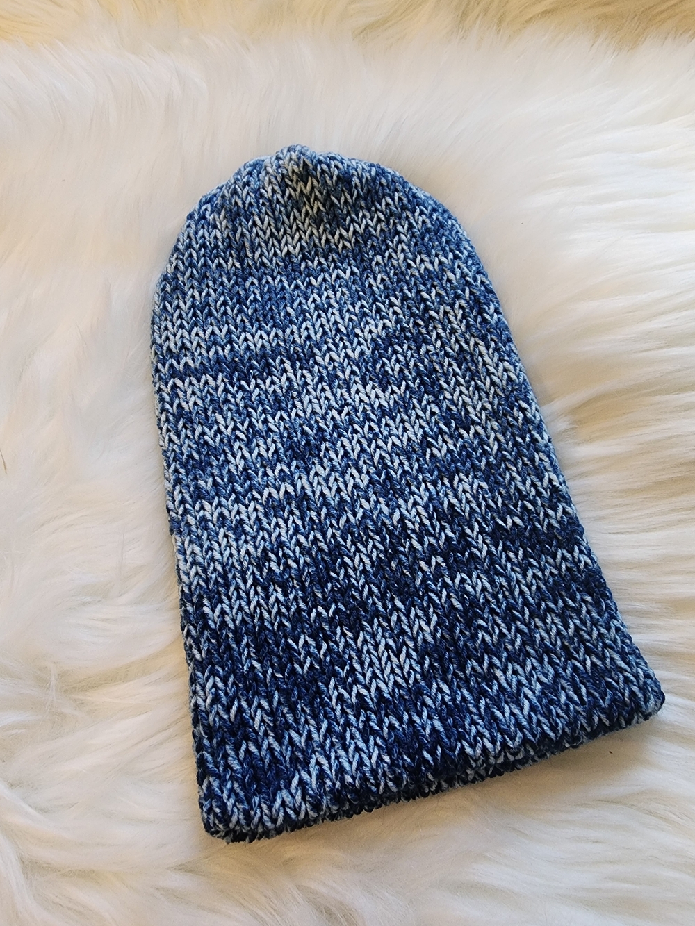 Handmade Marled Blue Knit Reversable Beanie